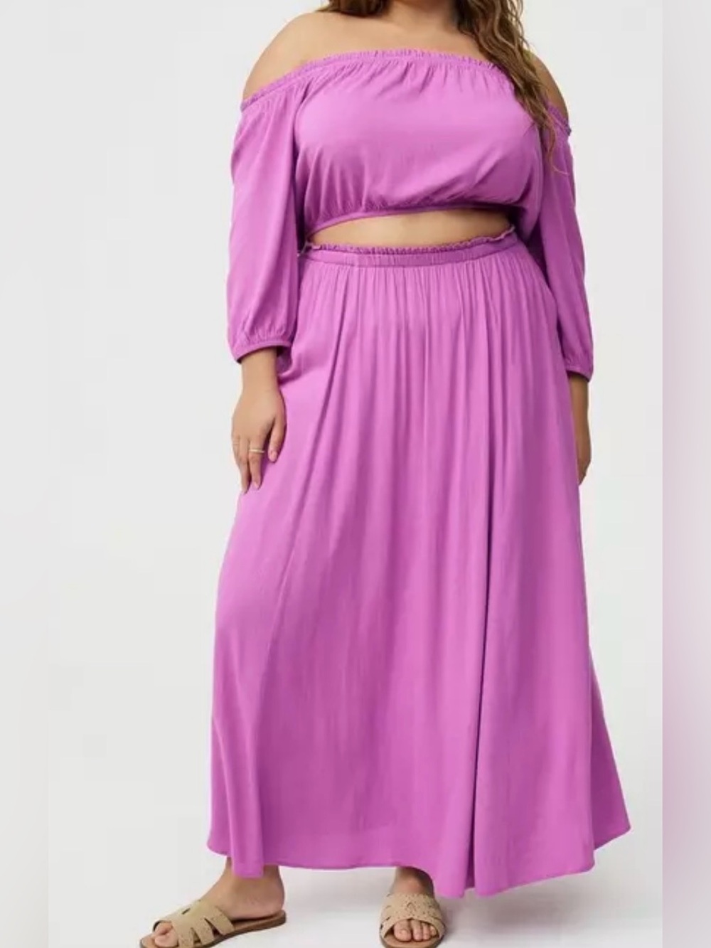 Torrid Liatris Purple Off the Shoulder Maxi Skirt Set Cropped Boho 4X